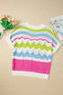 Striped Open Stitch Ruffle Sleeve Knit Top