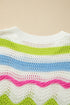 Striped Open Stitch Ruffle Sleeve Knit Top
