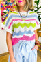 Striped Open Stitch Ruffle Sleeve Knit Top