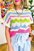 Striped Open Stitch Ruffle Sleeve Knit Top