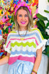 Striped Open Stitch Ruffle Sleeve Knit Top