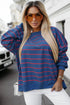 Striped Overlap Detail V-Neck Drop Shoulder Long Sleeve Pullover Sweatshirt