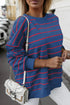 Striped Overlap Detail V-Neck Drop Shoulder Long Sleeve Pullover Sweatshirt