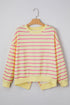 Striped Overlap Detail V-Neck Drop Shoulder Long Sleeve Pullover Sweatshirt