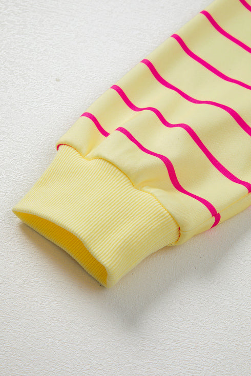 Striped Overlap Detail V-Neck Drop Shoulder Long Sleeve Pullover Sweatshirt