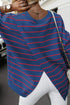 Striped Overlap Detail V-Neck Drop Shoulder Long Sleeve Pullover Sweatshirt