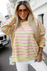 Striped Overlap Detail V-Neck Drop Shoulder Long Sleeve Pullover Sweatshirt