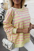 Striped Overlap Detail V-Neck Drop Shoulder Long Sleeve Pullover Sweatshirt