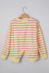 Striped Overlap Detail V-Neck Drop Shoulder Long Sleeve Pullover Sweatshirt