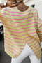 Striped Overlap Detail V-Neck Drop Shoulder Long Sleeve Pullover Sweatshirt