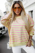 Striped Overlap Detail V-Neck Drop Shoulder Long Sleeve Pullover Sweatshirt
