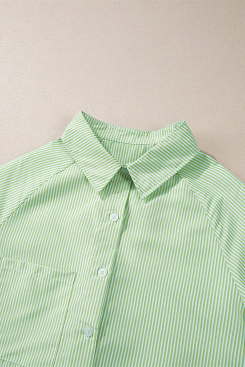 Striped Oversized Button Front Smocked Cuff Shirt