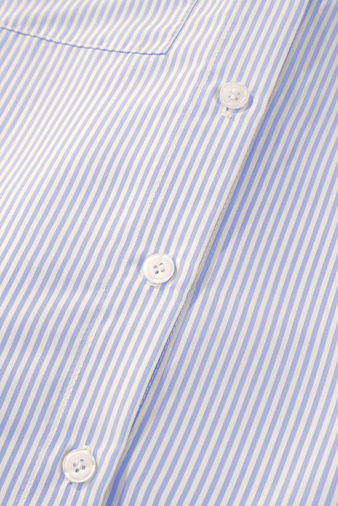 Striped Oversized Button Front Smocked Cuff Shirt