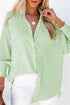 Striped Oversized Button Front Smocked Cuff Shirt
