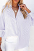 Striped Oversized Button Front Smocked Cuff Shirt