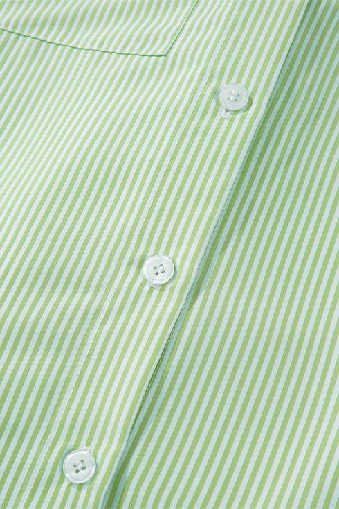 Striped Oversized Button Front Smocked Cuff Shirt
