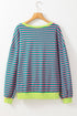Striped Oversized Drop Shoulder Crew Neck Pullover Sweatshirt