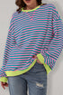 Striped Oversized Drop Shoulder Crew Neck Pullover Sweatshirt
