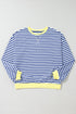 Striped Oversized Drop Shoulder Crew Neck Pullover Sweatshirt