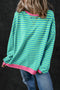 Striped Oversized Drop Shoulder Crew Neck Pullover Sweatshirt