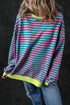 Striped Oversized Drop Shoulder Crew Neck Pullover Sweatshirt