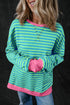 Striped Oversized Drop Shoulder Crew Neck Pullover Sweatshirt