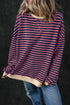 Striped Oversized Drop Shoulder Crew Neck Pullover Sweatshirt