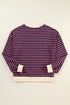Striped Oversized Drop Shoulder Crew Neck Pullover Sweatshirt