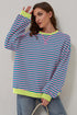 Striped Oversized Drop Shoulder Crew Neck Pullover Sweatshirt