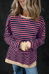 Striped Oversized Drop Shoulder Crew Neck Pullover Sweatshirt