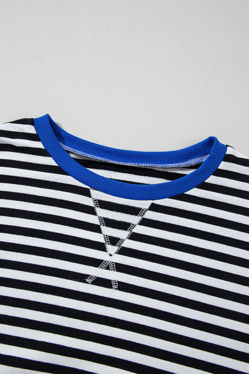 Striped Oversized Drop Shoulder Crew Neck Pullover Sweatshirt