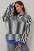 Striped Oversized Drop Shoulder Crew Neck Pullover Sweatshirt