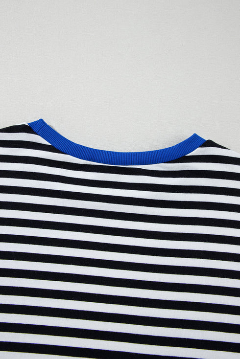 Striped Oversized Drop Shoulder Crew Neck Pullover Sweatshirt