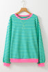 Striped Oversized Drop Shoulder Crew Neck Pullover Sweatshirt