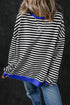 Striped Oversized Drop Shoulder Crew Neck Pullover Sweatshirt
