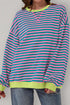 Striped Oversized Drop Shoulder Crew Neck Pullover Sweatshirt