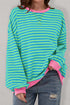 Striped Oversized Drop Shoulder Crew Neck Pullover Sweatshirt