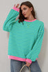 Striped Oversized Drop Shoulder Crew Neck Pullover Sweatshirt