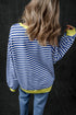 Striped Oversized Drop Shoulder Crew Neck Pullover Sweatshirt