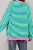 Striped Oversized Drop Shoulder Crew Neck Pullover Sweatshirt