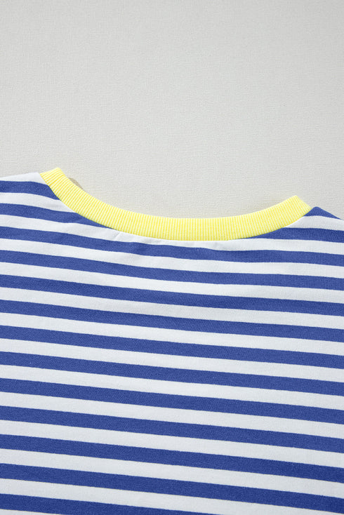 Striped Oversized Drop Shoulder Crew Neck Pullover Sweatshirt