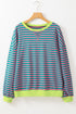 Striped Oversized Drop Shoulder Crew Neck Pullover Sweatshirt