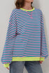 Striped Oversized Drop Shoulder Crew Neck Pullover Sweatshirt