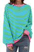 Striped Oversized Drop Shoulder Crew Neck Pullover Sweatshirt