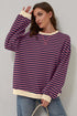 Striped Oversized Drop Shoulder Crew Neck Pullover Sweatshirt