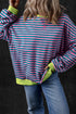 Striped Oversized Drop Shoulder Crew Neck Pullover Sweatshirt