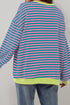 Striped Oversized Drop Shoulder Crew Neck Pullover Sweatshirt