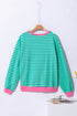 Striped Oversized Drop Shoulder Crew Neck Pullover Sweatshirt
