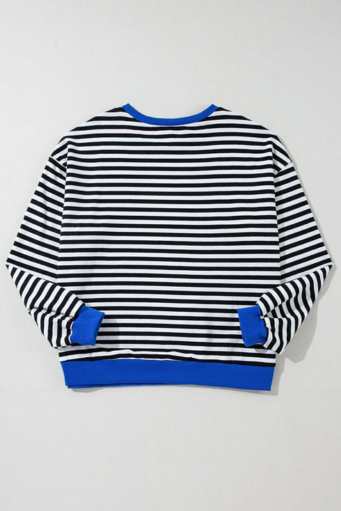 Striped Oversized Drop Shoulder Crew Neck Pullover Sweatshirt