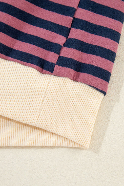 Striped Oversized Drop Shoulder Crew Neck Pullover Sweatshirt